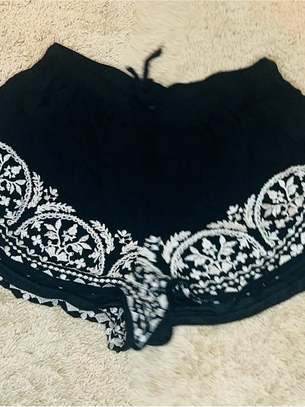 Papaya Black Shorts with White Embroidered Hem - Women's Athletic Style